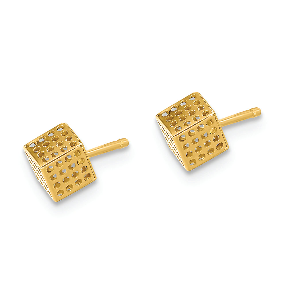 Pendientes de Post con Bloque Hueco en Oro Amarillo de 14k