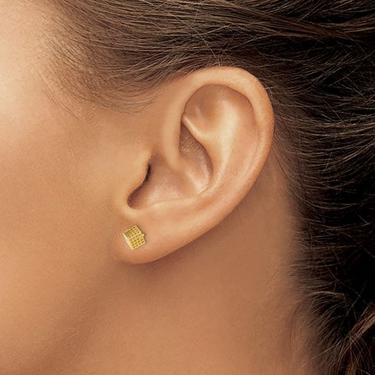 Pendientes de Post con Bloque Hueco en Oro Amarillo de 14k