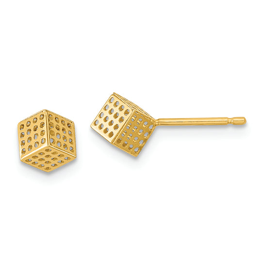 Pendientes de Post con Bloque Hueco en Oro Amarillo de 14k