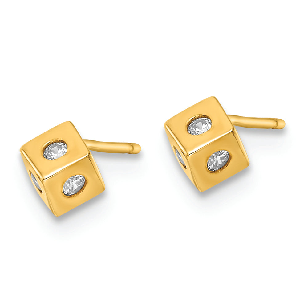 Pendientes de Post con Cubo de CZ en Oro Amarillo de 14k Pulido