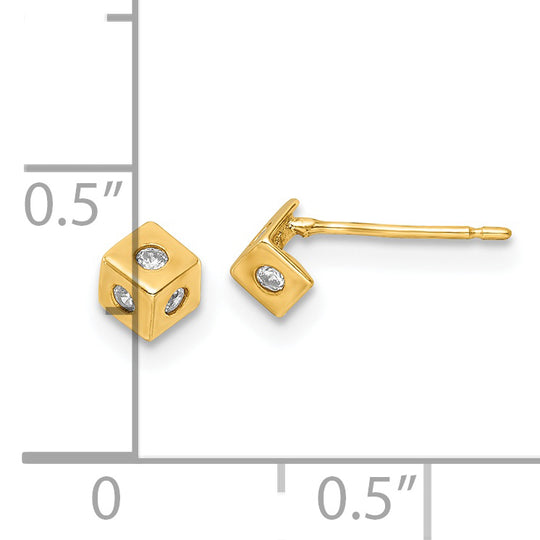 Pendientes de Post con Cubo de CZ en Oro Amarillo de 14k Pulido