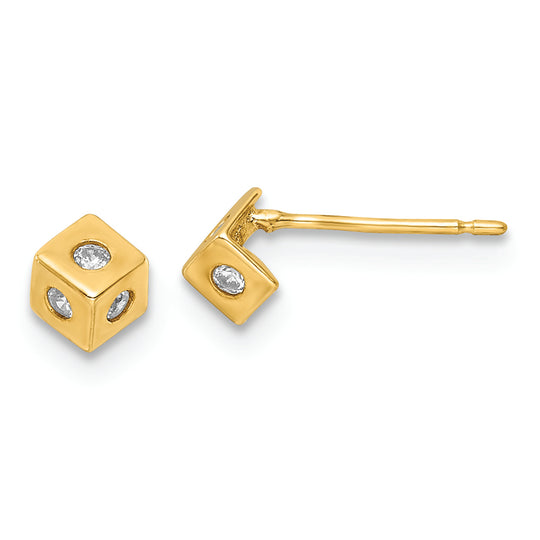 Pendientes de Post con Cubo de CZ en Oro Amarillo de 14k Pulido