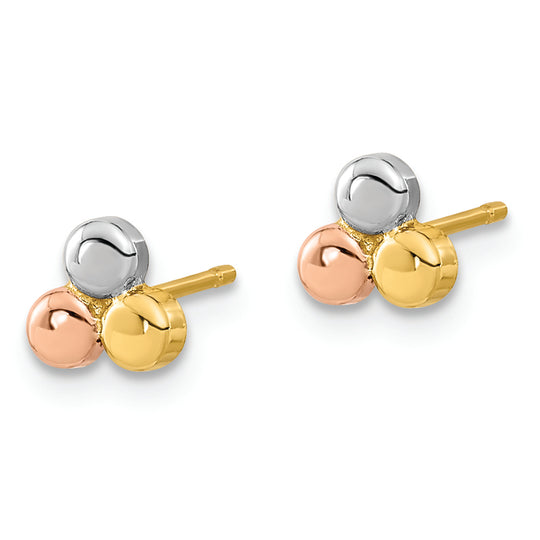 Pendientes de Post en Forma de Círculo Tri-color de 14k