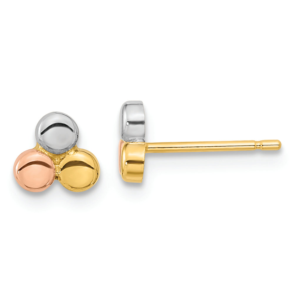 Pendientes de Post en Forma de Círculo Tri-color de 14k