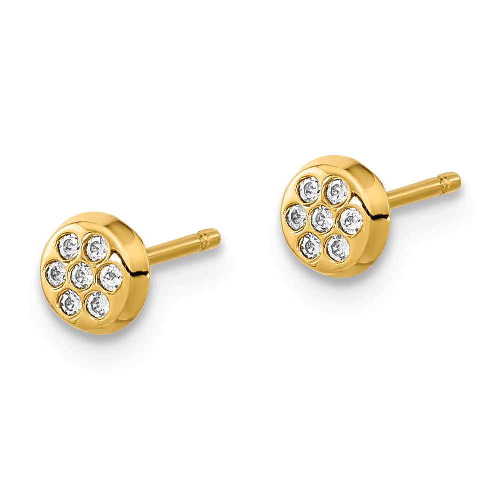 Pendientes Post Circulares Pulidos con CZ en Oro Amarillo de 14k