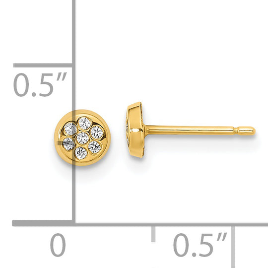 Pendientes Post Circulares Pulidos con CZ en Oro Amarillo de 14k