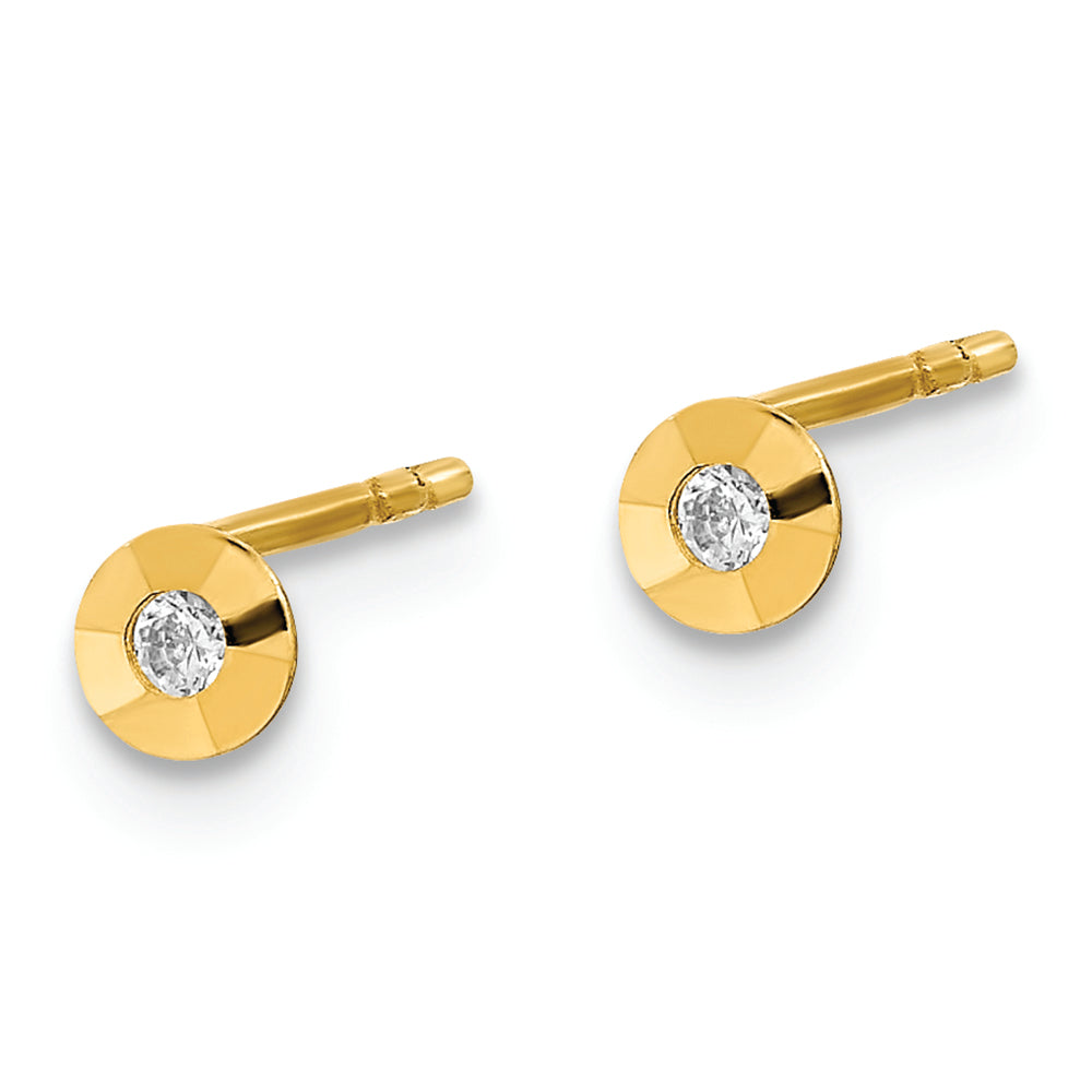 Pendientes de Botón en Oro Amarillo de 14k Pulido con Circonia Cubica Redonda (CZ)