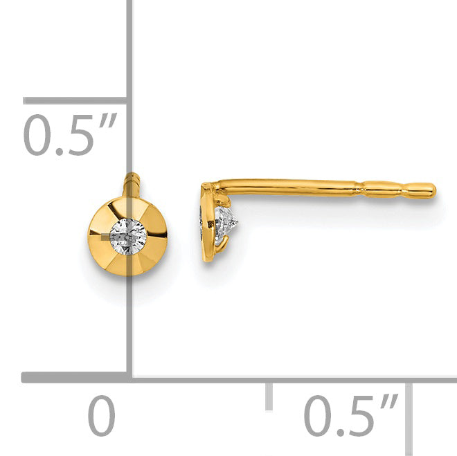 Pendientes de Botón en Oro Amarillo de 14k Pulido con Circonia Cubica Redonda (CZ)