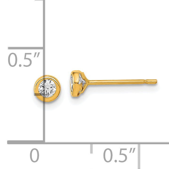 Pendientes Post con Bezel Circular y Circón (CZ) Pulido de 14k