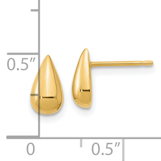 Pendientes de Botón de Oro Amarillo de 14k Pulido en Forma de Lágrima