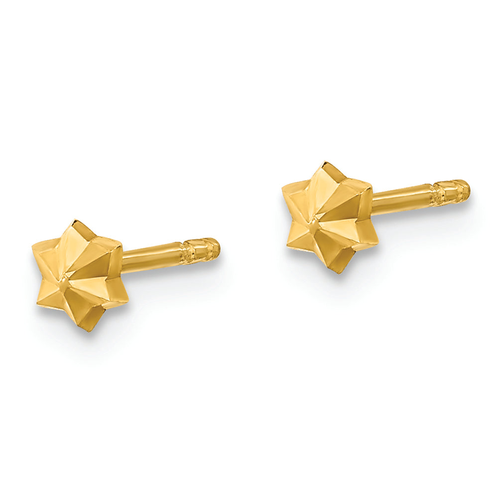 Pendientes Pulidos con Corte de Diamante en Forma de Estrella de 14K Oro Amarillo