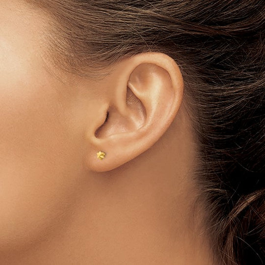 Pendientes Pulidos con Corte de Diamante en Forma de Estrella de 14K Oro Amarillo