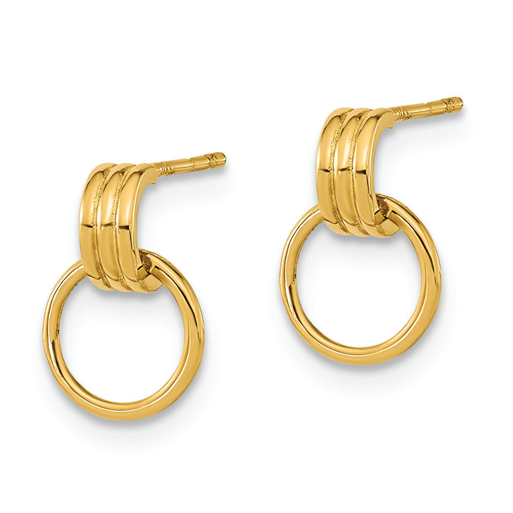 Aretes Colgantes de Círculo Pulidos de Oro Amarillo de 14K