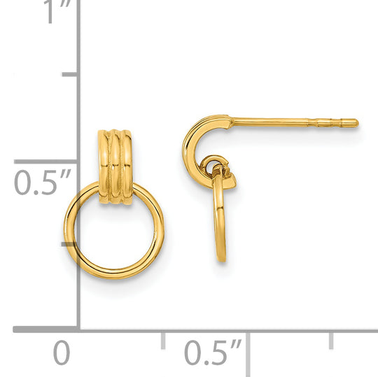 Aretes Colgantes de Círculo Pulidos de Oro Amarillo de 14K