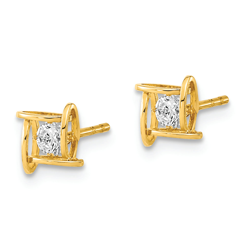 Pendientes de Poste con Diseño Cuadrado Pulido de 14k y CZ