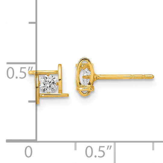 Pendientes de Poste con Diseño Cuadrado Pulido de 14k y CZ