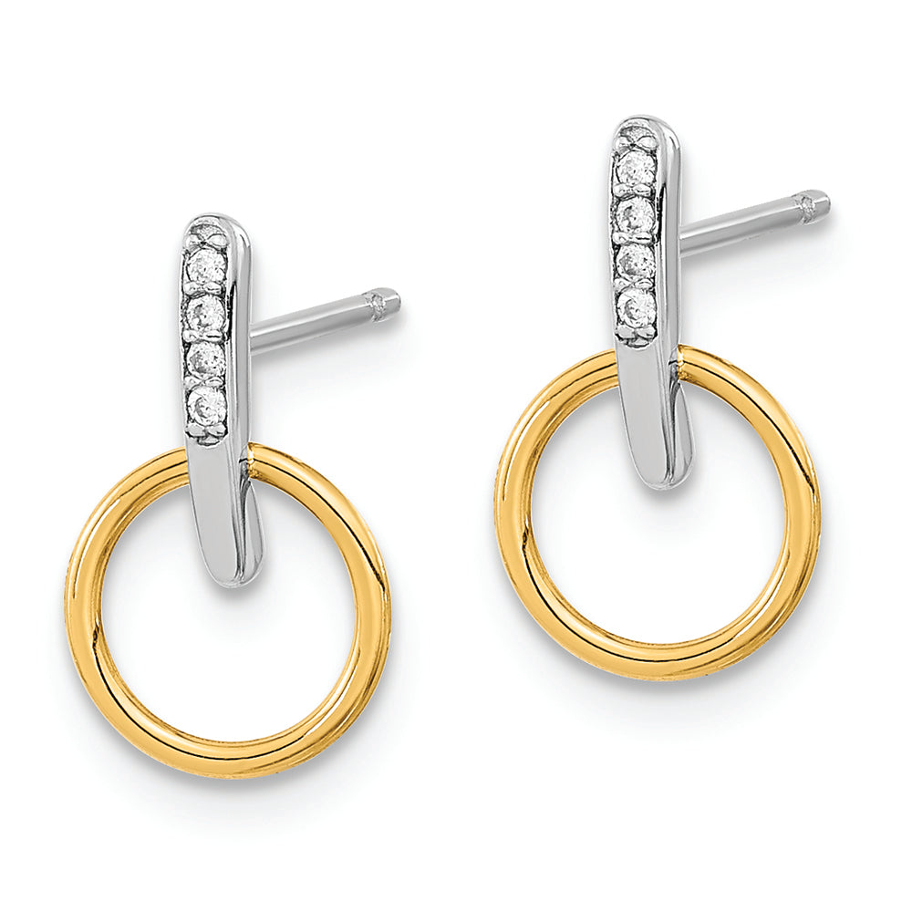 Aretes de Oro Bicolor de 14K con Círculo Abierto y Circonia Cúbica (CZ) con Cierre de Poste  Detalles del Producto: