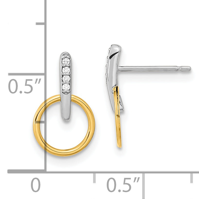 Aretes de Oro Bicolor de 14K con Círculo Abierto y Circonia Cúbica (CZ) con Cierre de Poste  Detalles del Producto: