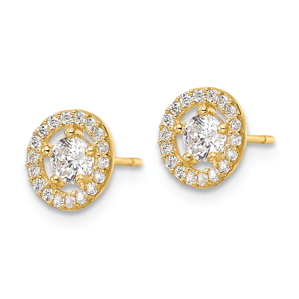 Pendientes de Stud con Halo de CZ en Oro Amarillo de 14k