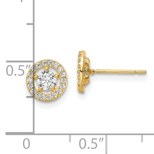 Pendientes de Stud con Halo de CZ en Oro Amarillo de 14k