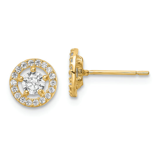 Pendientes de Stud con Halo de CZ en Oro Amarillo de 14k