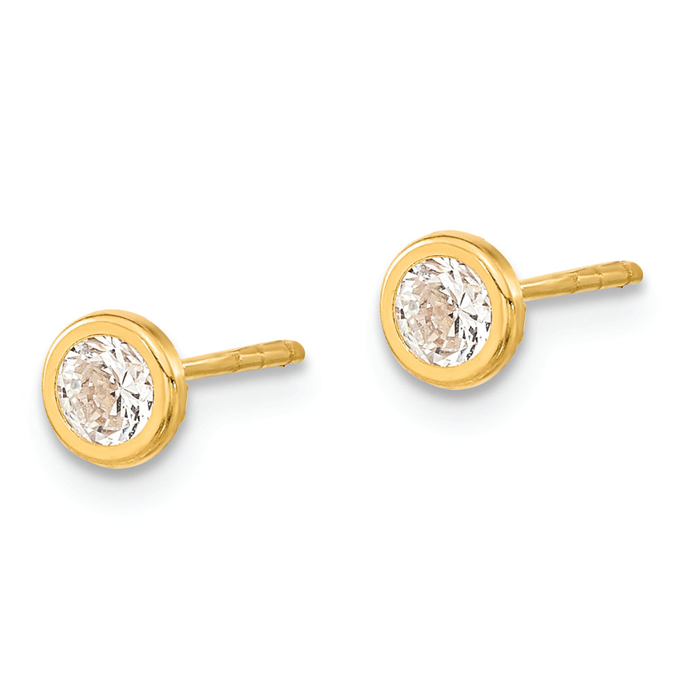 Pendientes de Poste con Bezel Circular Pulido de 14k y CZ