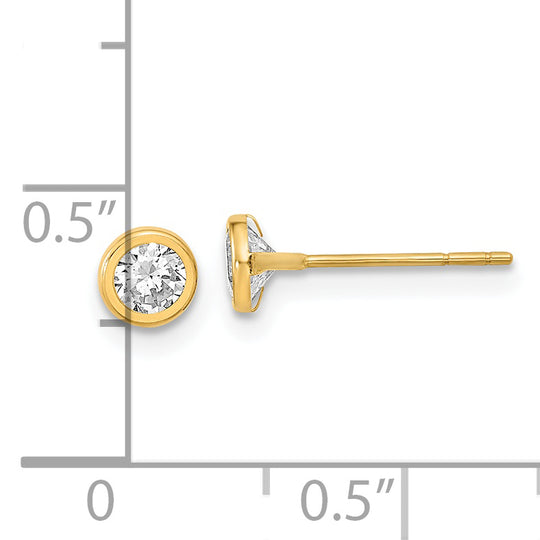 Pendientes de Poste con Bezel Circular Pulido de 14k y CZ