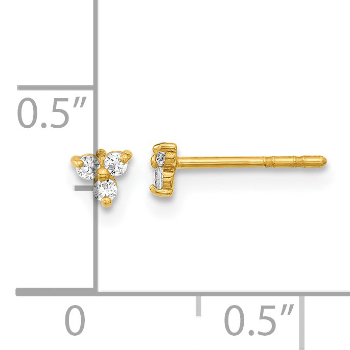 Pendientes de Stud Triangulares en Oro Amarillo de 14K con Circonitas Pulidas