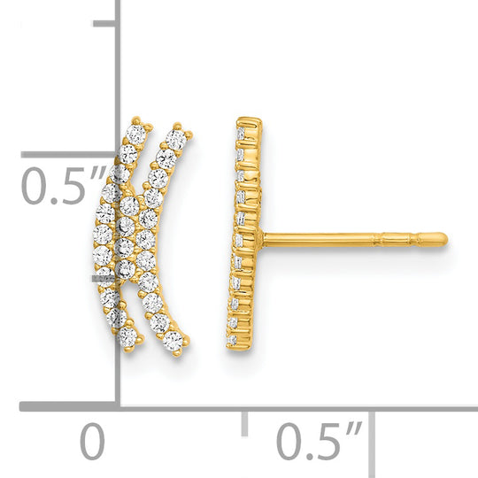 Aretes de Oro Amarillo de 14K con Barra Curvada Pulida y Circonia Cúbica (CZ) con Cierre de Poste