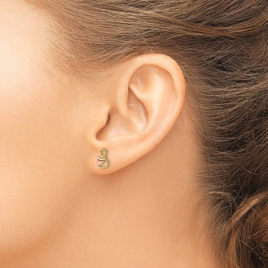 Pendientes en Oro Bicolor de 14k en Forma de Corazón