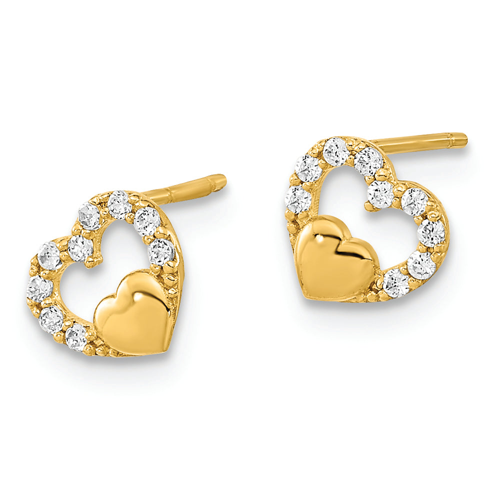 Pendientes de Poste con Corazón Cortado y CZ de 14K