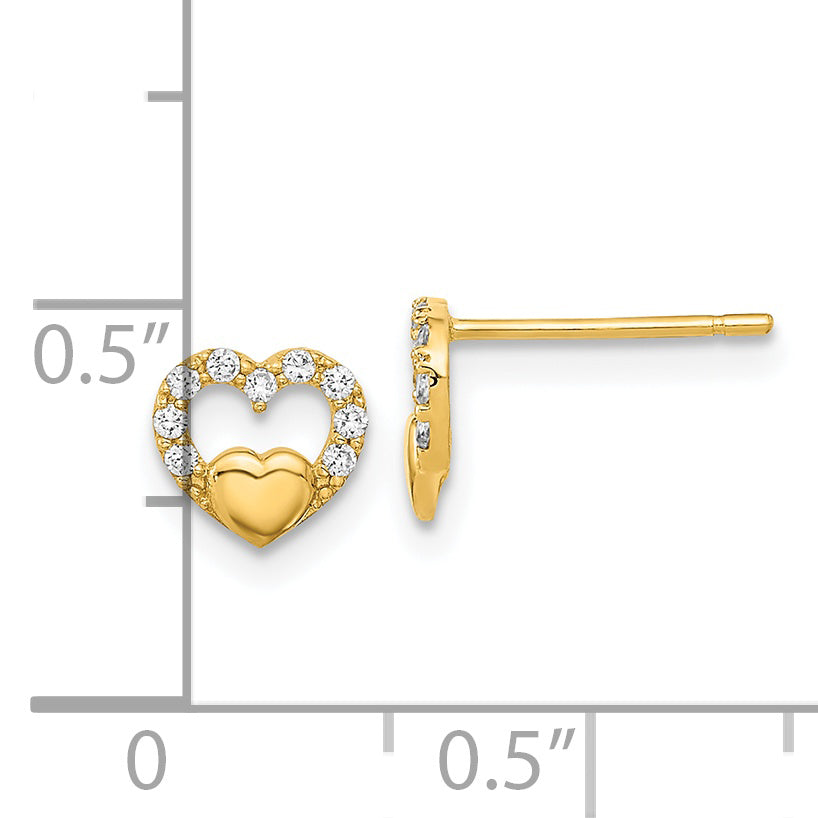 Pendientes de Poste con Corazón Cortado y CZ de 14K