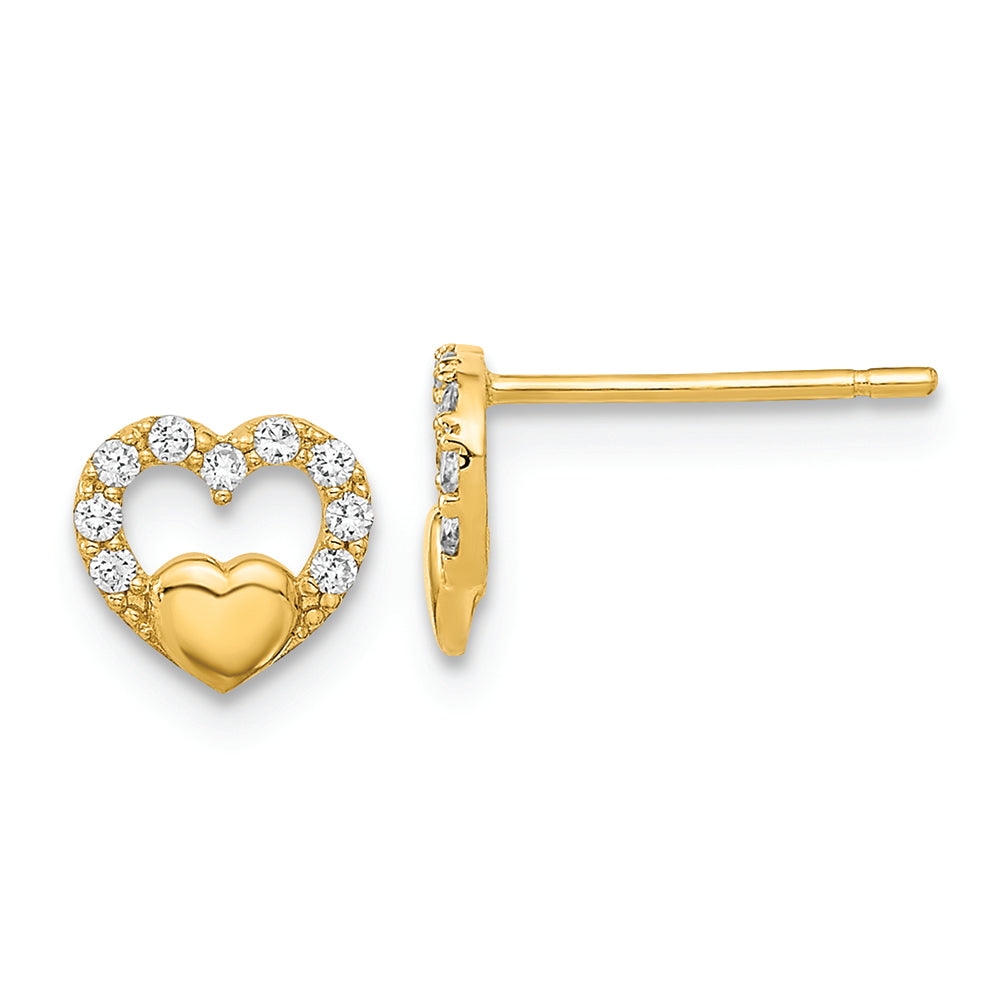 Pendientes de Poste con Corazón Cortado y CZ de 14K