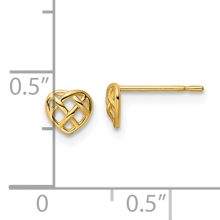 Pendientes de Corazón con Cierre Post en Oro Amarillo de 14k