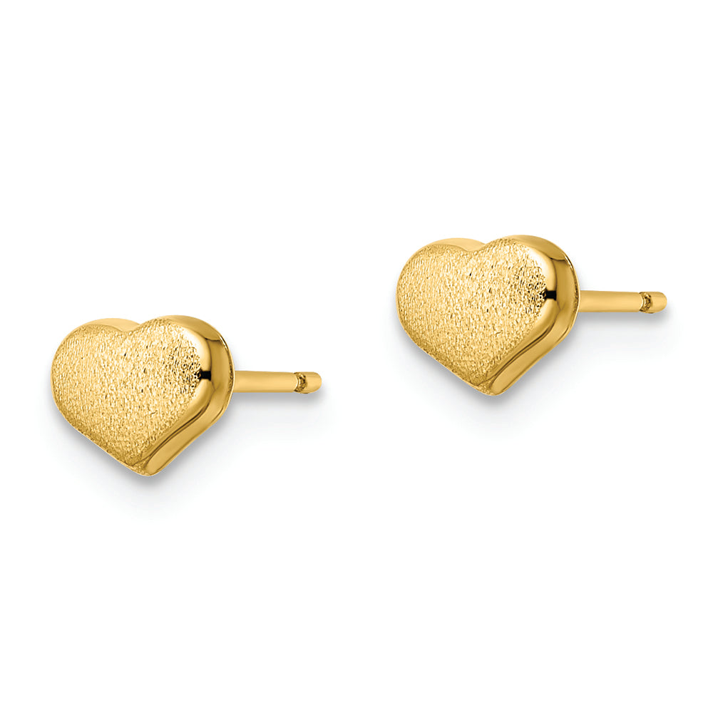 Pendientes de Corazón Satinado y Pulido en Oro de 14k