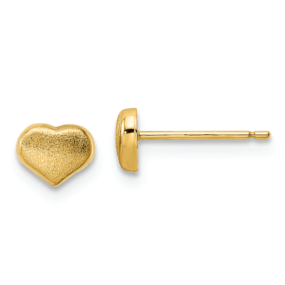 Pendientes de Corazón Satinado y Pulido en Oro de 14k