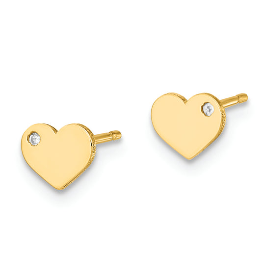 Pendientes de Corazón con Circonita Cúbica Pulidos con Cierre Post en Oro Amarillo de 14k