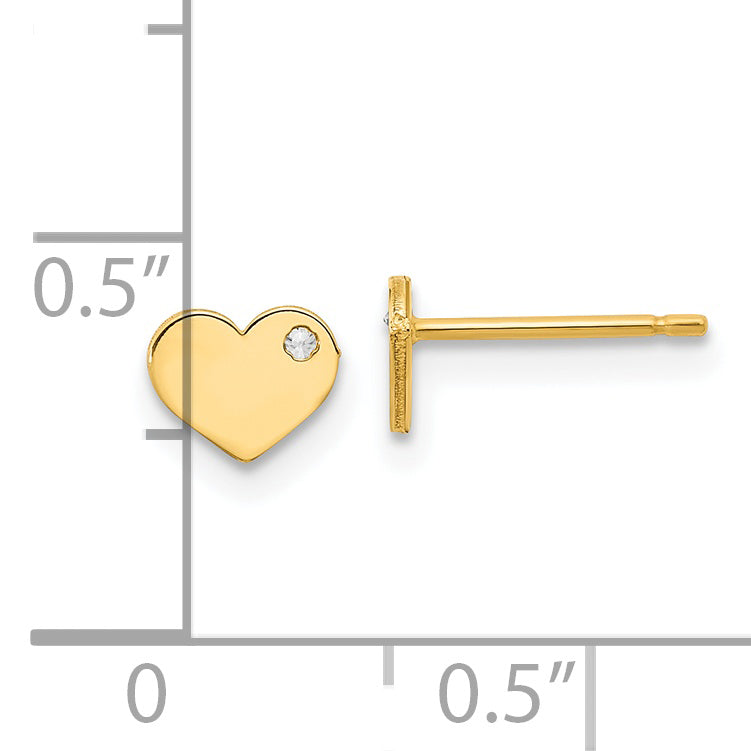 Pendientes de Corazón con Circonita Cúbica Pulidos con Cierre Post en Oro Amarillo de 14k