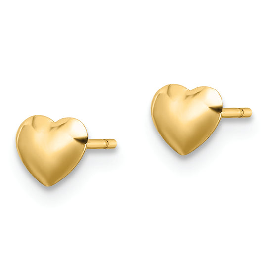 Pendientes de Corazón Pulido con Cierre Post en Oro Amarillo de 14k