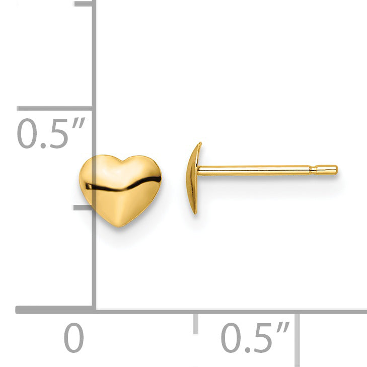 Pendientes de Corazón Pulido con Cierre Post en Oro Amarillo de 14k