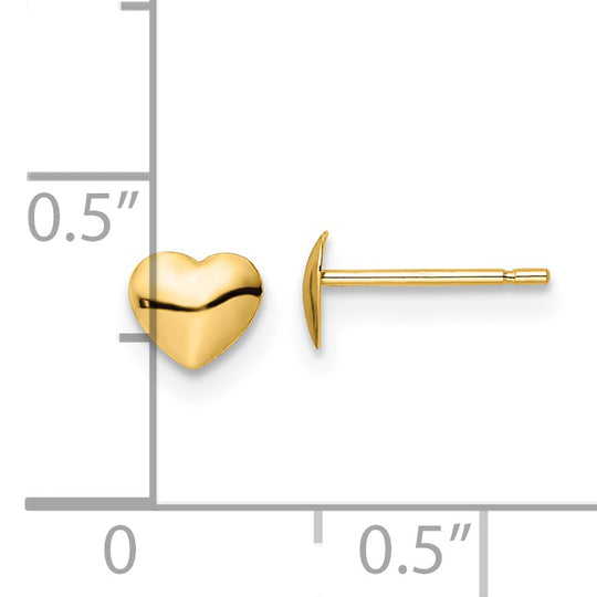 Pendientes de Corazón Pulido con Cierre Post en Oro Amarillo de 14k