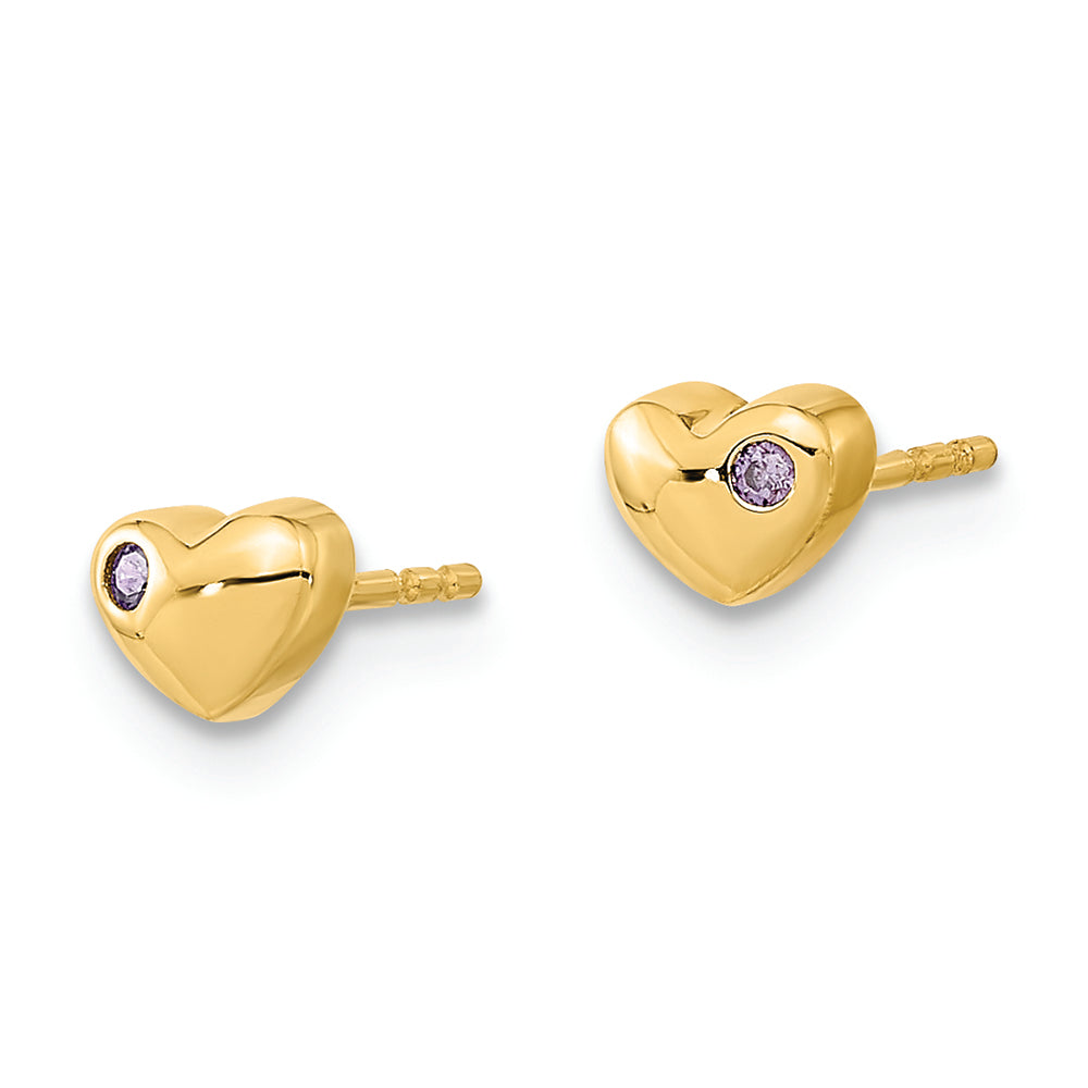 Pendientes de Corazón Pulido con CZ en Oro Amarillo de 14k