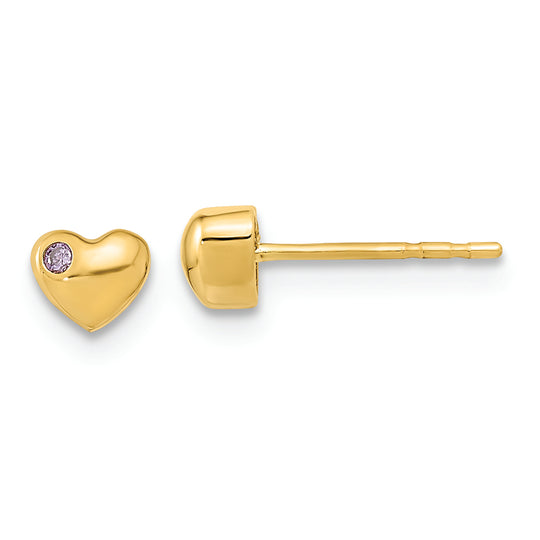 Pendientes de Corazón Pulido con CZ en Oro Amarillo de 14k