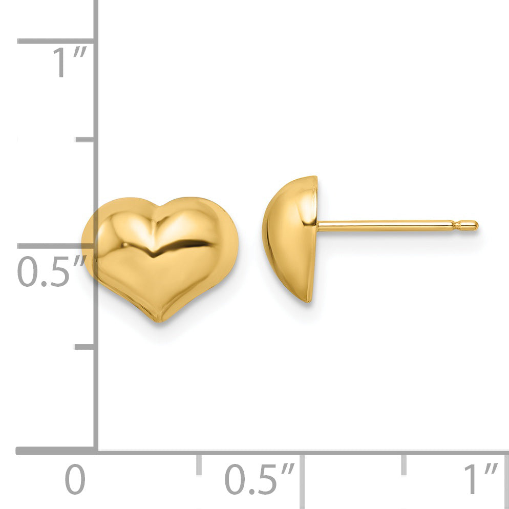 Pendientes de Corazón Abombado Pulido con Cierre Post en Oro Amarillo de 14k