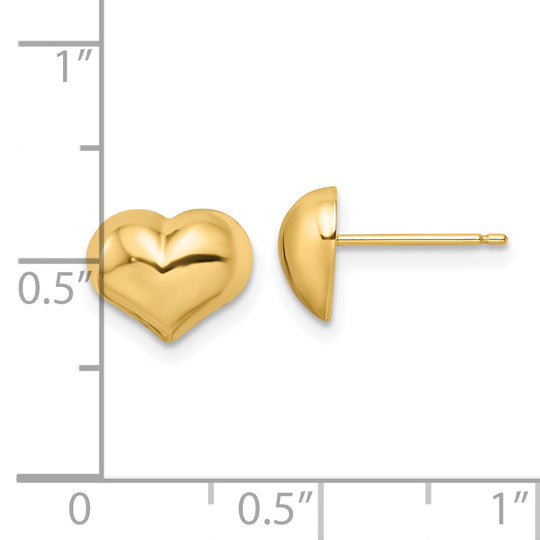 Pendientes de Corazón Abombado Pulido con Cierre Post en Oro Amarillo de 14k