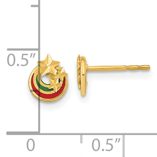 Pendientes de Estrella Cortada con Diamante, Esmalte y Pulido en Oro de 14k