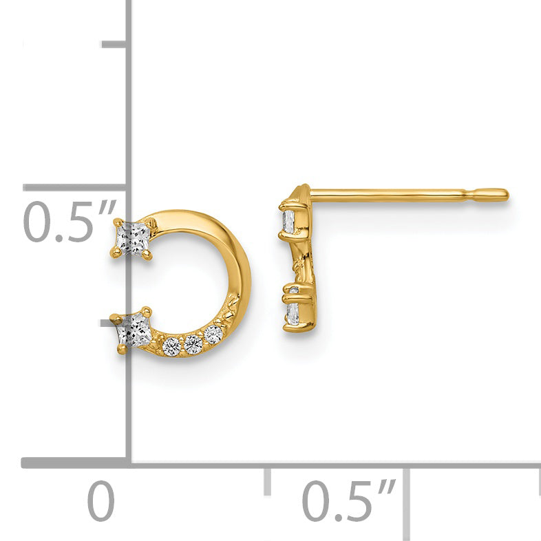 Pendientes de Botón de Oro Amarillo de 14k con Circonitas Cúbicas (CZ) en Forma de Herradura