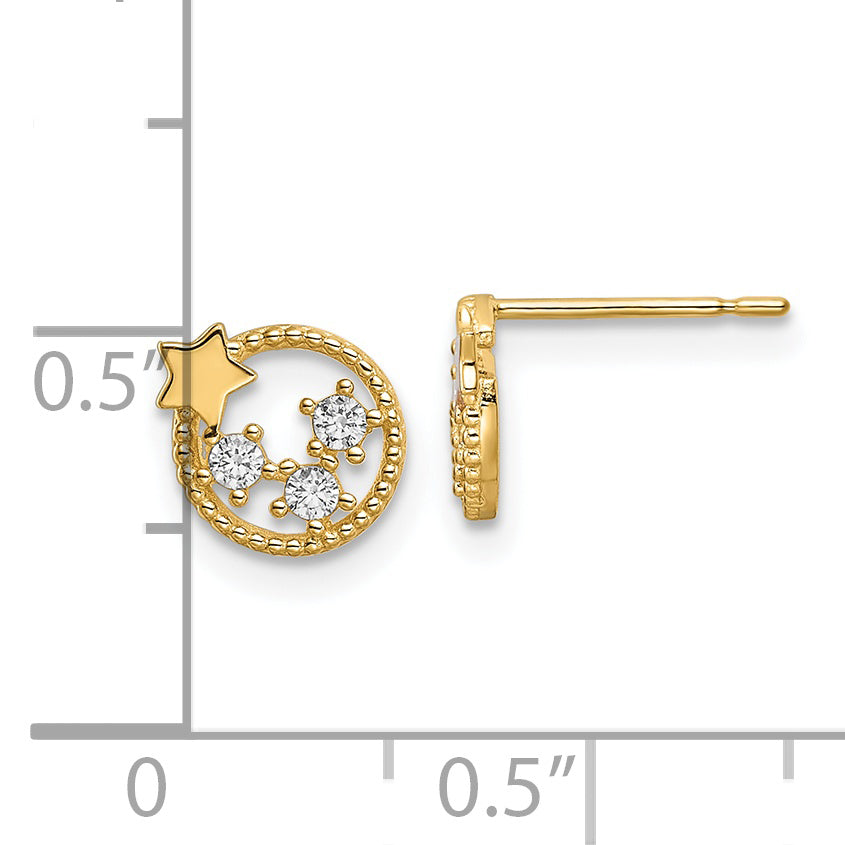 Pendientes de Botón con Estrellas de CZ en Oro de 14k