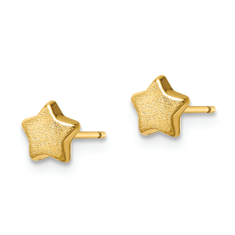 Pendientes de Botón con Estrella Satinada y Pulida en Oro Amarillo de 14k