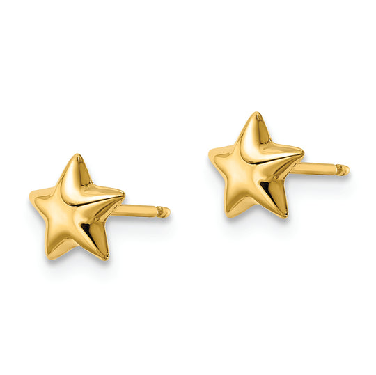 Pendientes de Botón con Estrella Pulida en Oro Amarillo de 14k